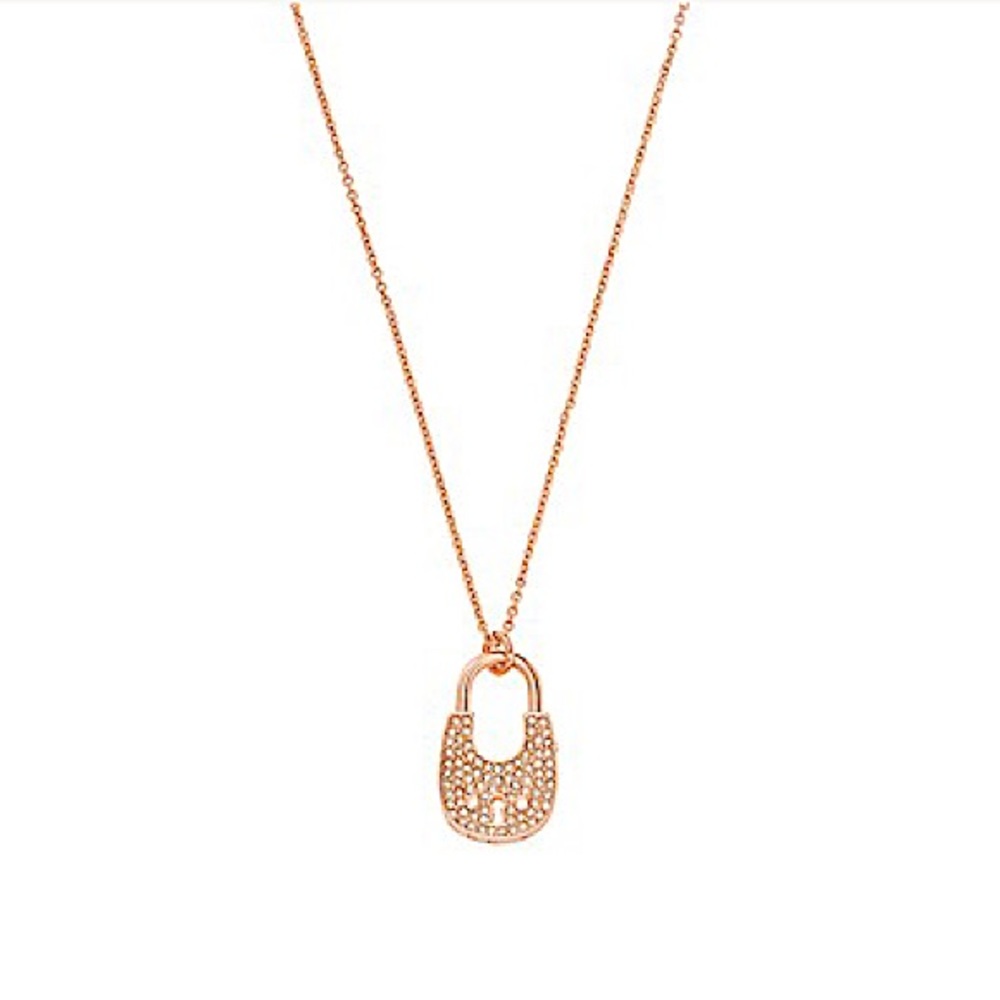 MICHAEL Michael Kors Rose Gold Crystal Padlock Lock Pendant Necklace MKJX8017791 - Picture 6 of 16